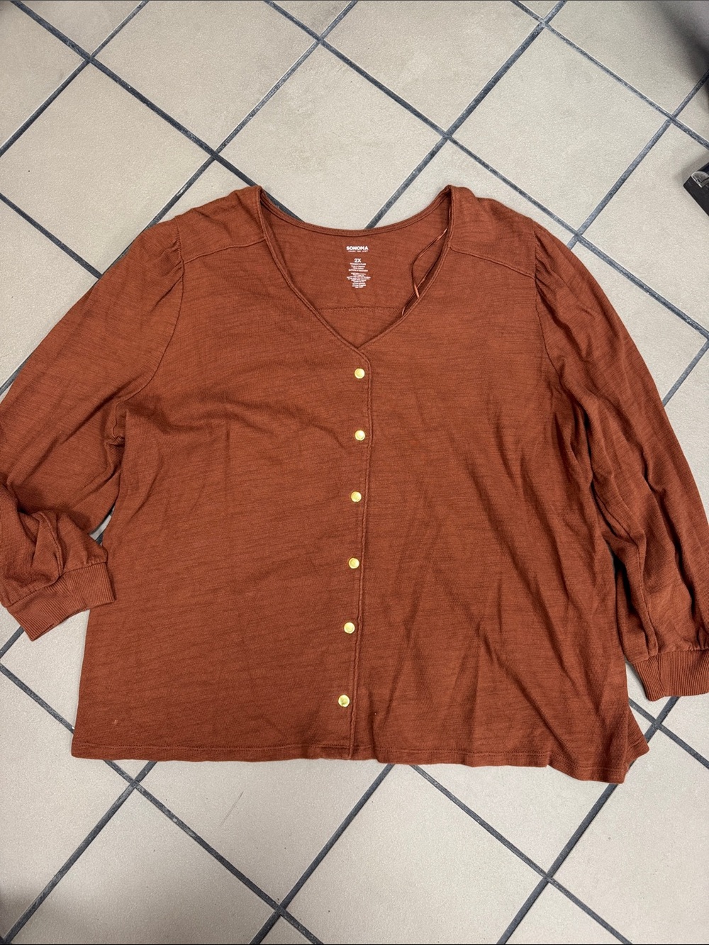 Sonoma Rust Button-Front V-Neck Top